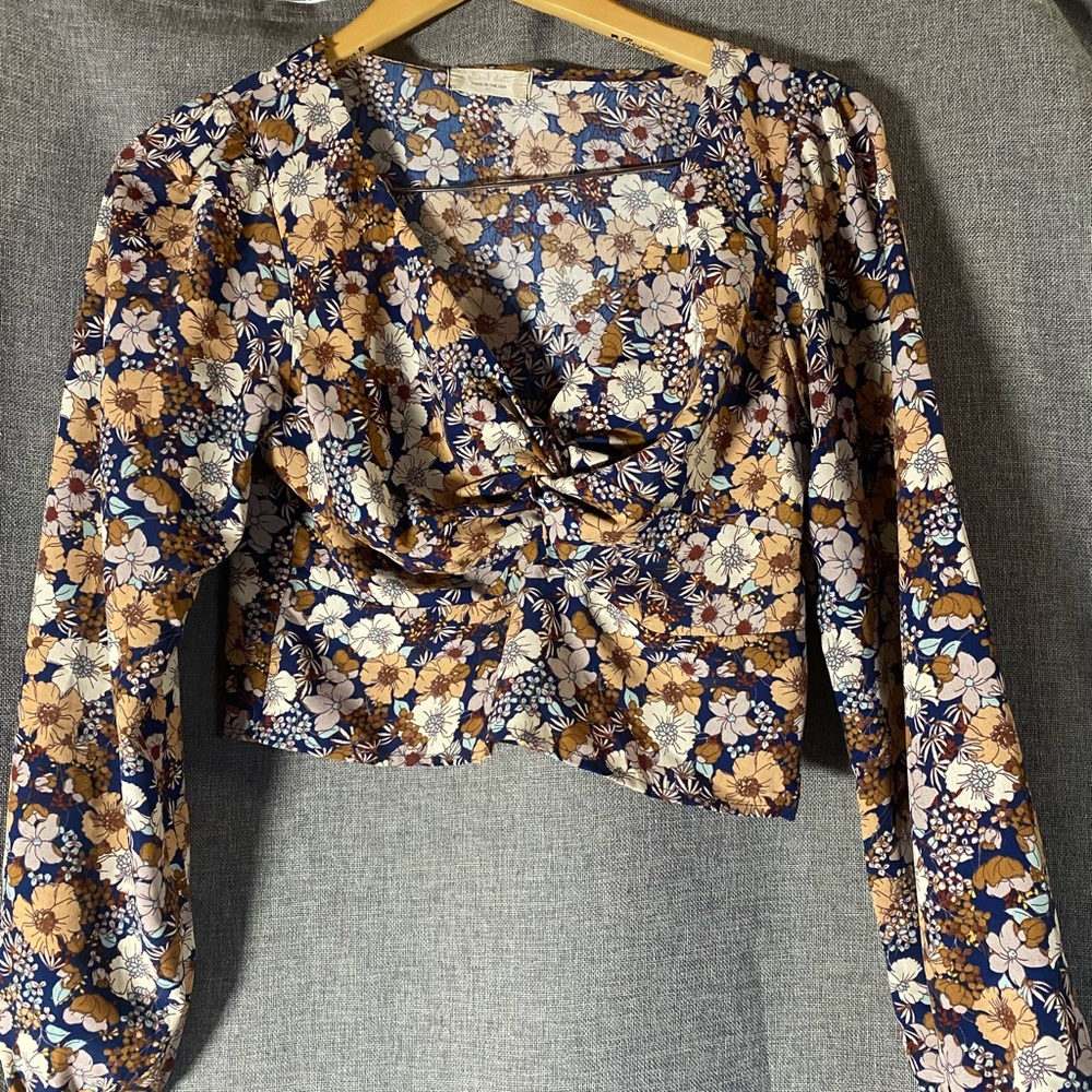 Altar'd State Blue and Brown Floral Blouse